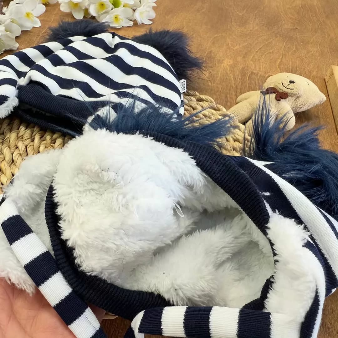 کلاه نخ پنبه پولیشی راه راه سرمه ای کد 5729 — تصویر ۲