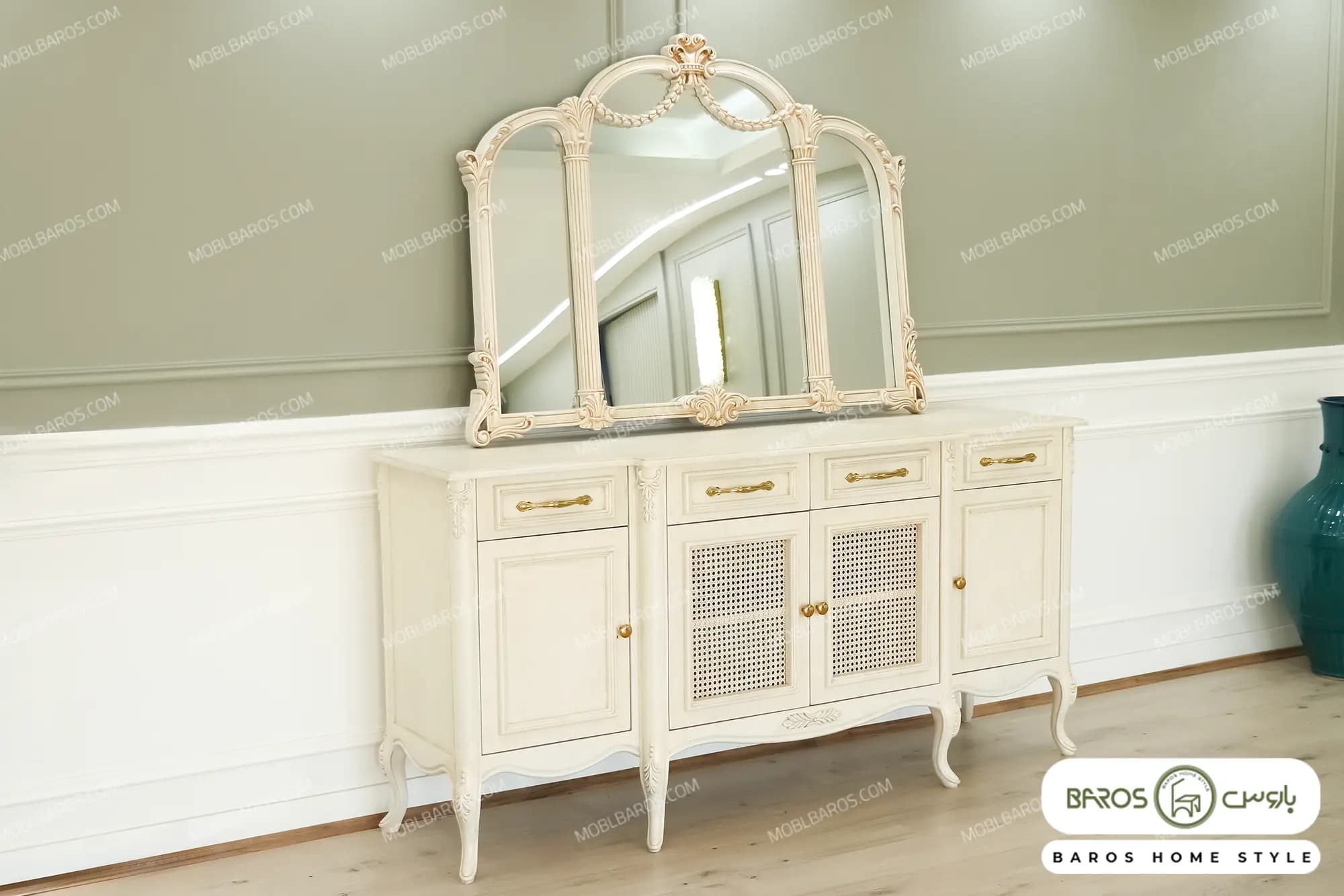 میز کنسول کلاسیک حصیری مبینا با آینه