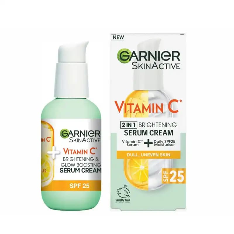 کرم سرم مرطوب کننده ویتامین سی گارنیر Garnier مدل BRIGHTENING حجم 50 میل | دارای SPF25