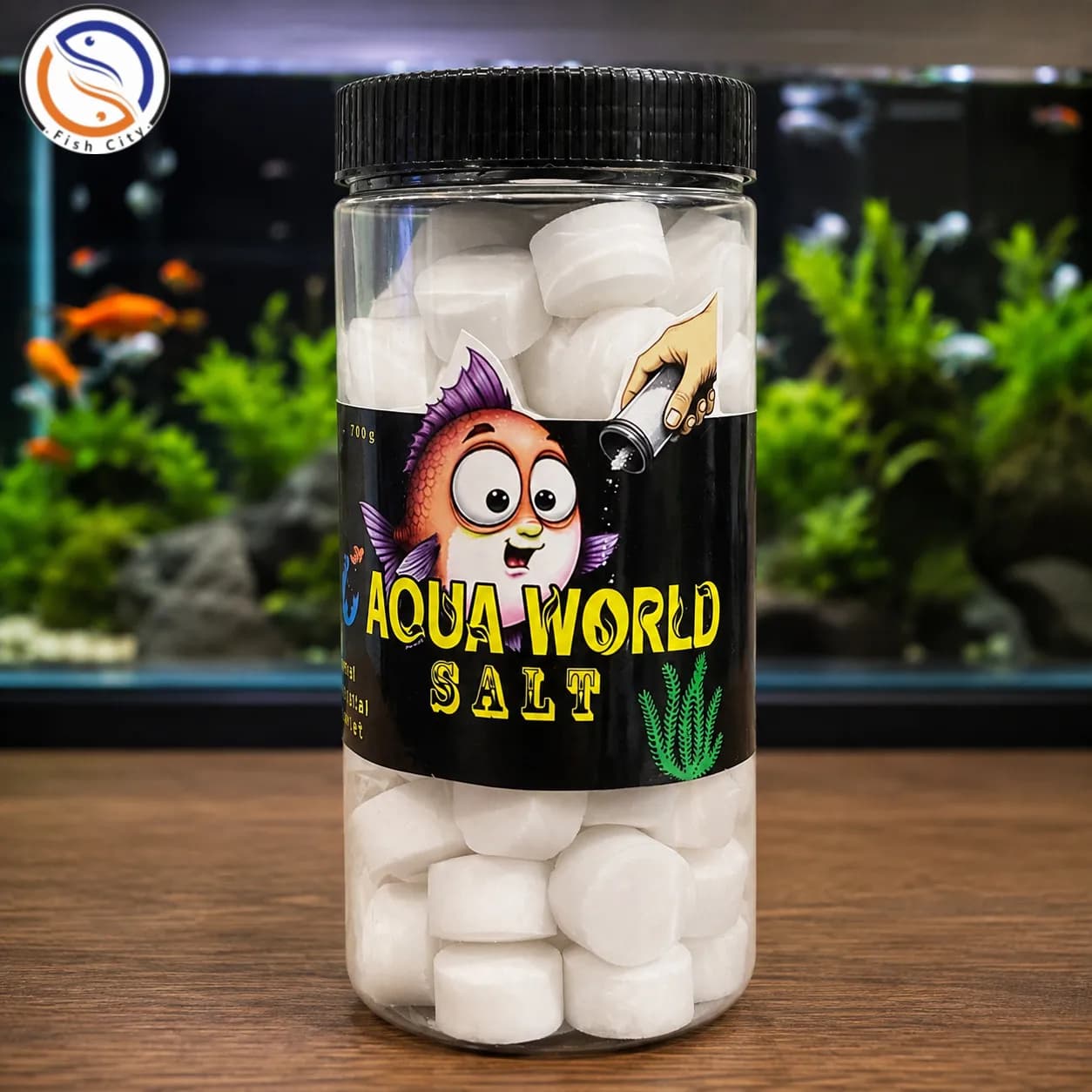قرص نمک آکواریوم برند Aqua World Salt حجم 700گرم