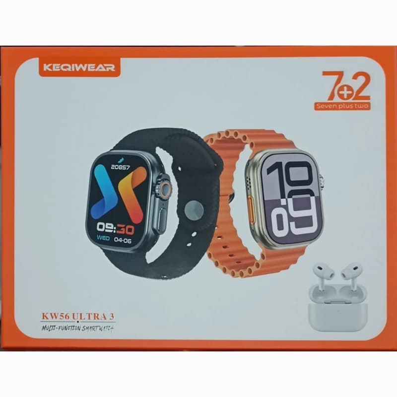 پک ساعت هوشمند و ایرپاد KEQIWEAR مدل KW56 ULTRA 3 با 7 مدل بند و قابلیت اتصال به گوشی — تصویر ۴