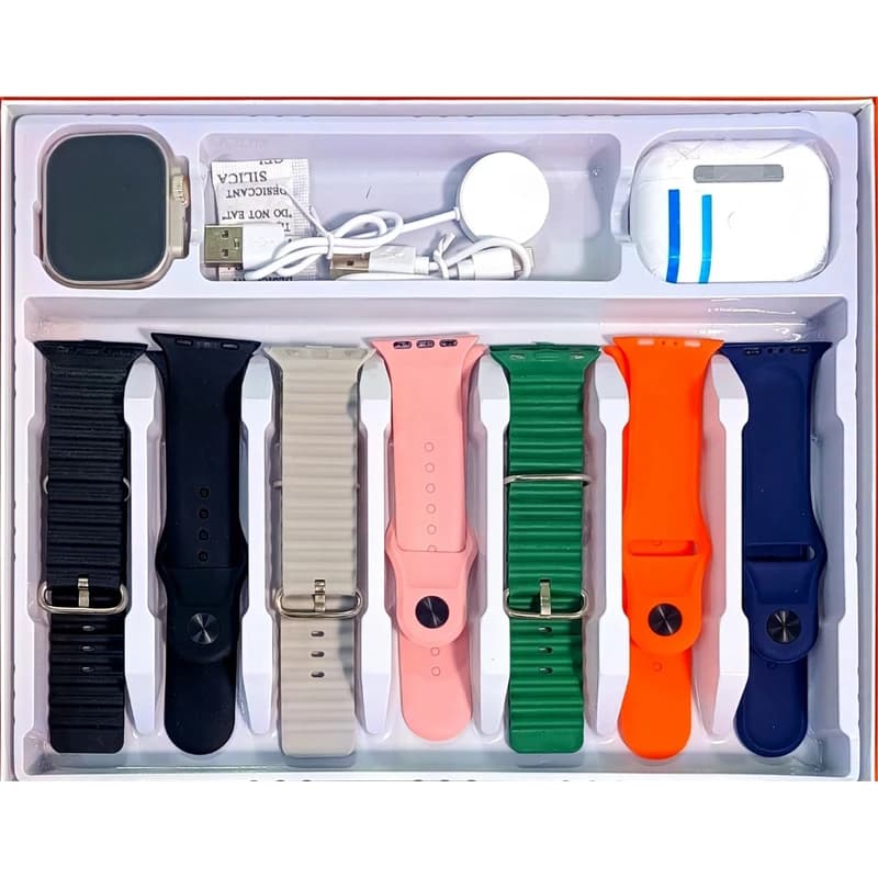 پک ساعت هوشمند و ایرپاد KEQIWEAR مدل KW56 ULTRA 3 با 7 مدل بند و قابلیت اتصال به گوشی — تصویر ۵