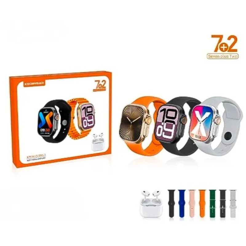 پک ساعت هوشمند و ایرپاد KEQIWEAR مدل KW56 ULTRA 3 با 7 مدل بند و قابلیت اتصال به گوشی