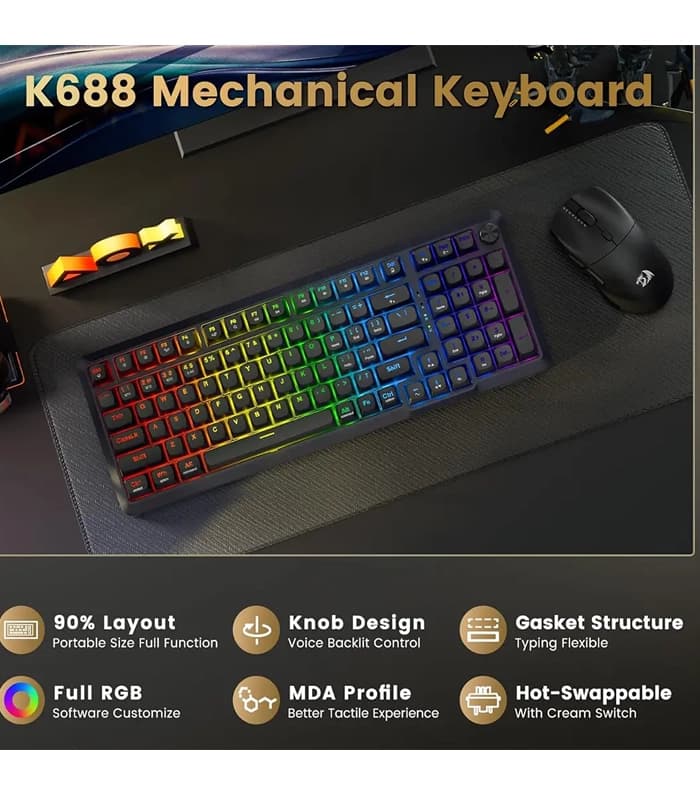 کیبورد بیسیم/باسیم مخصوص بازی ردراگون مدل BRAGI K688 GB PRO — تصویر ۴