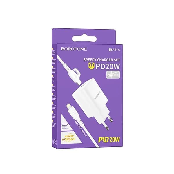 شارژر دیواری PD 20W به همراه کابل شارژ لایتنینگ بروفون مدل BA81A — تصویر ۶