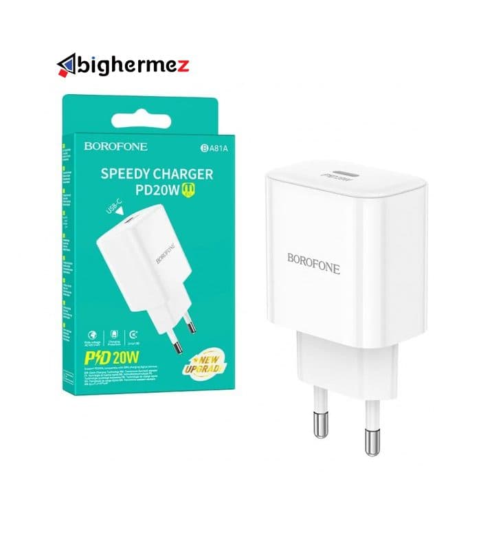شارژر دیواری PD 20W به همراه کابل شارژ لایتنینگ بروفون مدل BA81A — تصویر ۳