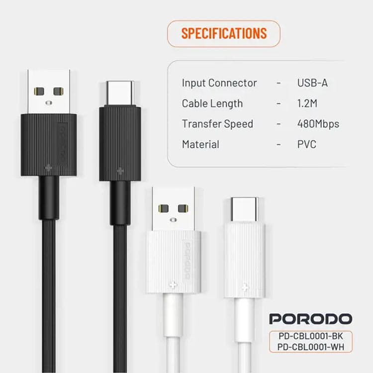کابل شارژ و دیتا type c فست 1.2متری پرودو Porodo Cbl0001 — تصویر ۳