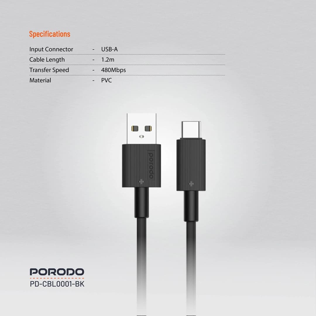 کابل شارژ و دیتا type c فست 1.2متری پرودو Porodo Cbl0001 — تصویر ۶