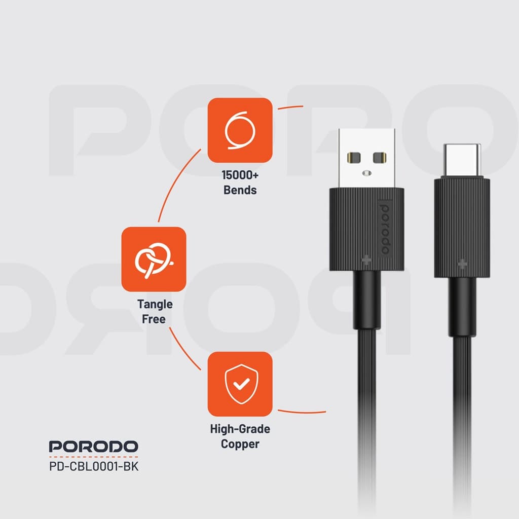 کابل شارژ و دیتا type c فست 1.2متری پرودو Porodo Cbl0001 — تصویر ۵