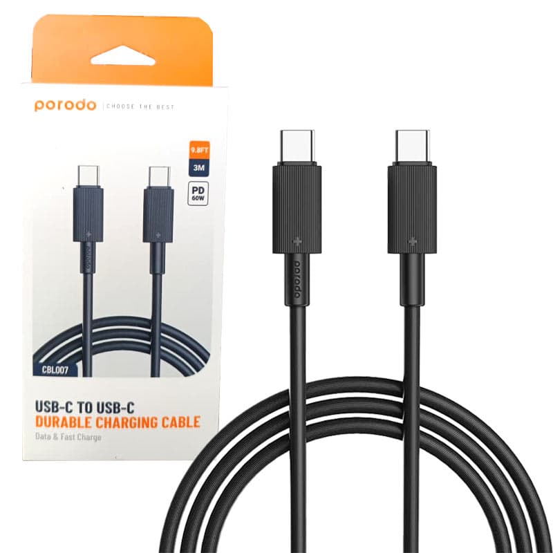 کابل شارژ و دیتا دوسر Type-C سوپرفست 3متری پرودو Porodo usb-C to usb-C 3m cbl-007