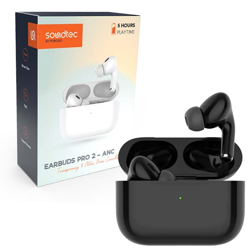 هندزفری بلوتوثی پرودو مدل Porodo Soundtec Earbuds Pro2 ANC مشکی و سفید