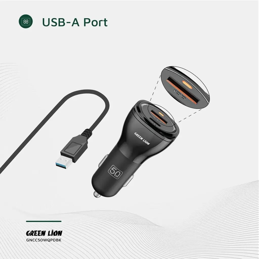 شارژر فندکی 2 پورت PD و QC سوپرفست 50 وات مدل Green Lion Dual Port GL-C5 — تصویر ۵
