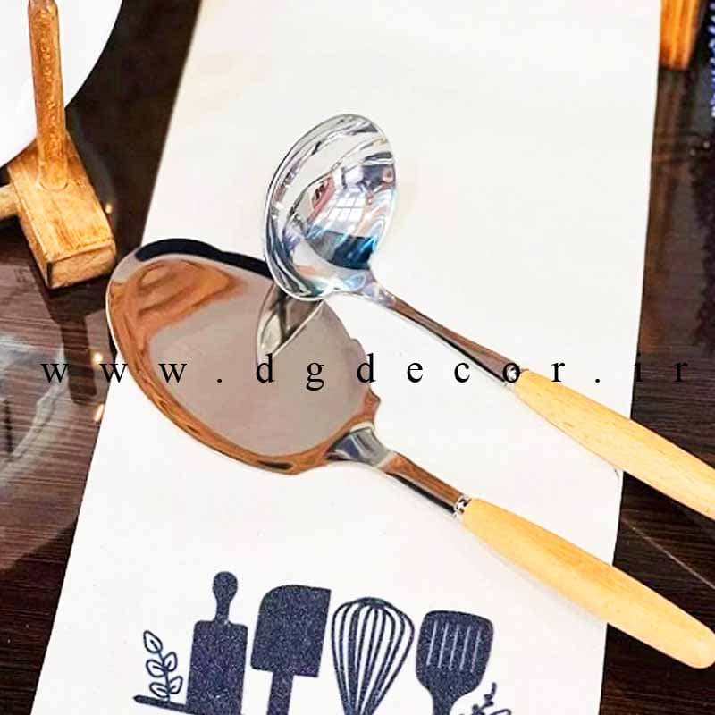 کفگیر و ملاقه دسته چوبی بامبو