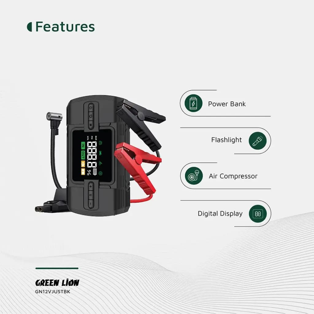 دستگاه جامپ استارتر،پاوربانک و پمپ باد گرین لاین مدل Green Lion 12V Jump Starter GJS05 — تصویر ۸