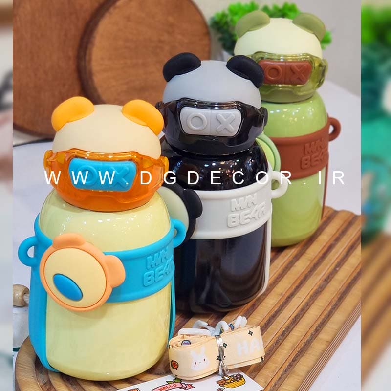 تراول ماگ کاور دار استیل 316 طرح خرسی استیکر دار