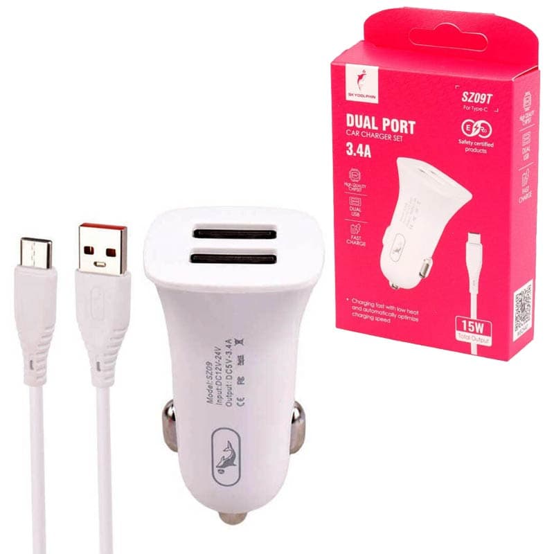 شارژر فندکی با کابل Type c 15w Dolphin SZ09T