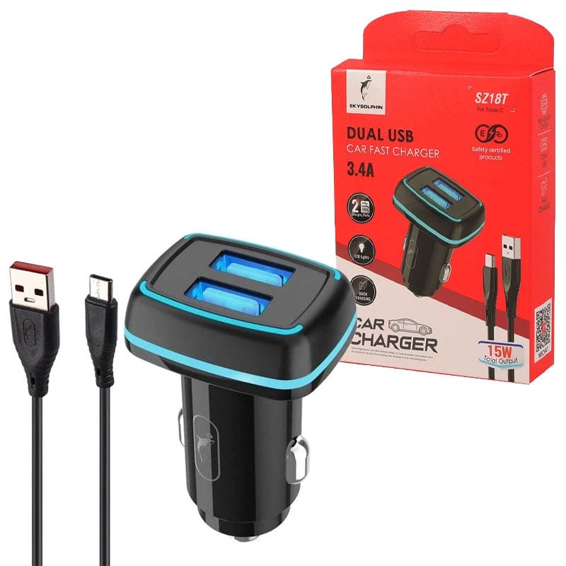 شارژر فندکی با کابل Type c 15w Dolphin SZ18T