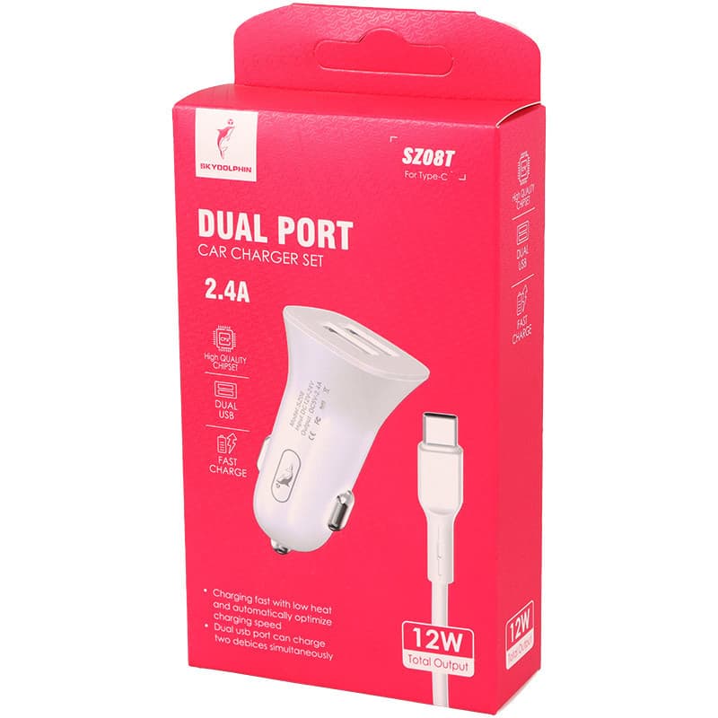 شارژر فندکی با کابل Type c 12w Dolphin SZ08T — تصویر ۲