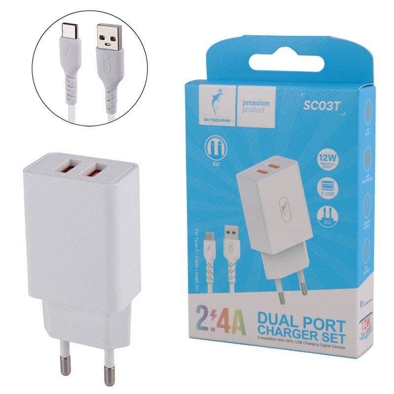 آداپتور شارژر با کابل Type c 12w Skydolphin SC03T