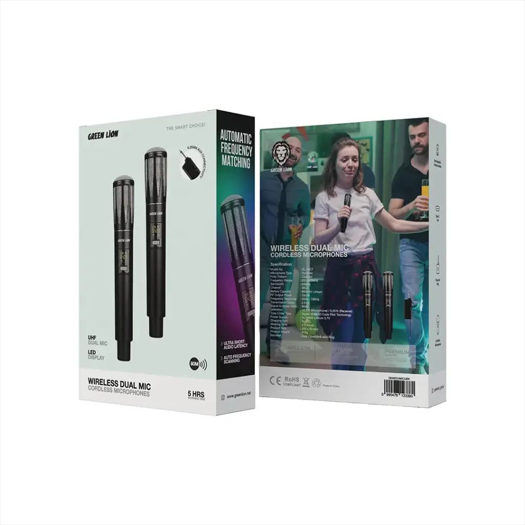 میکروفن دستی 2عددی بیسیم شارژی Green Lion Wireless Dual Mic Cordless Microphone — تصویر ۵