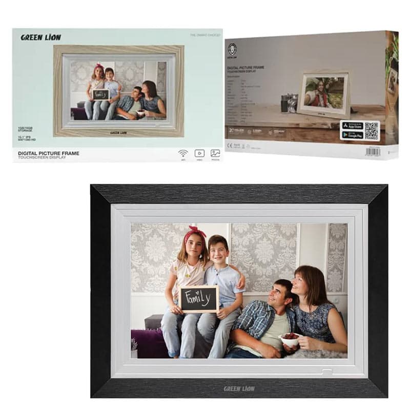 قاب عکس دیجیتال لمسی Green Lion Digital picture frame touch screen display 10.1inch Wooden