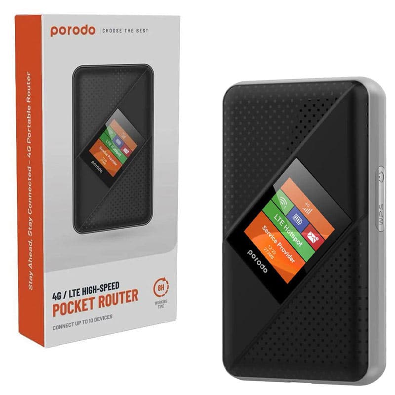 مودم روتر شارژی سیم کارتی قابل حمل Porodo pocket router GRV2 4G/LTE-مشکی