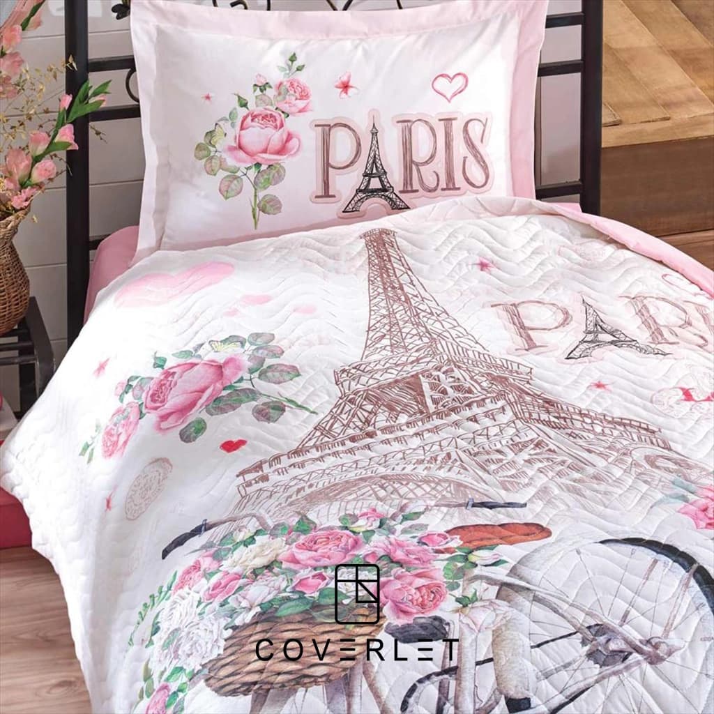 روتختی چهارفصل دخترانه صورتی طرح پاریس مدل Paris Love — تصویر ۲