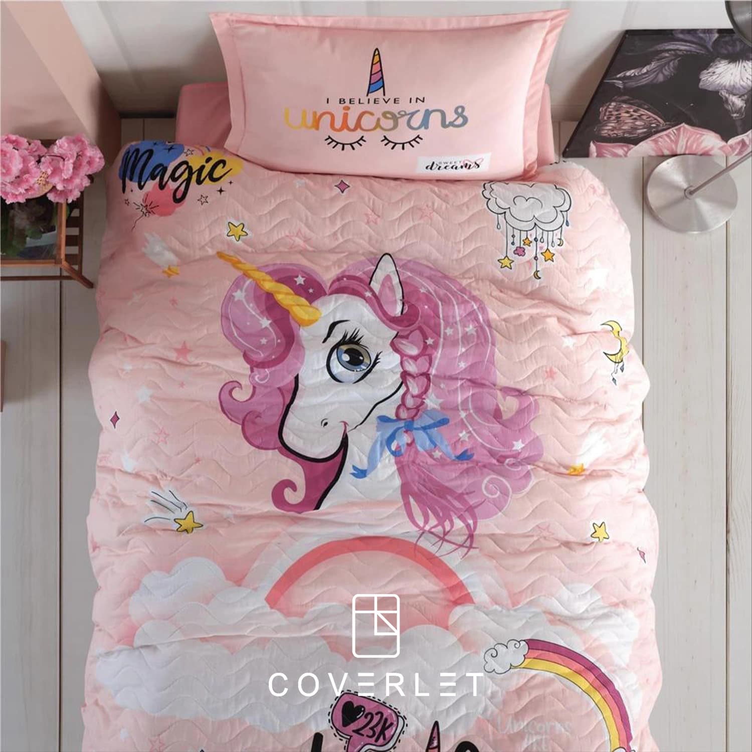 روتختی چهارفصل دخترانه صورتی طرح یونیکورن مدل Pink Dreams — تصویر ۲