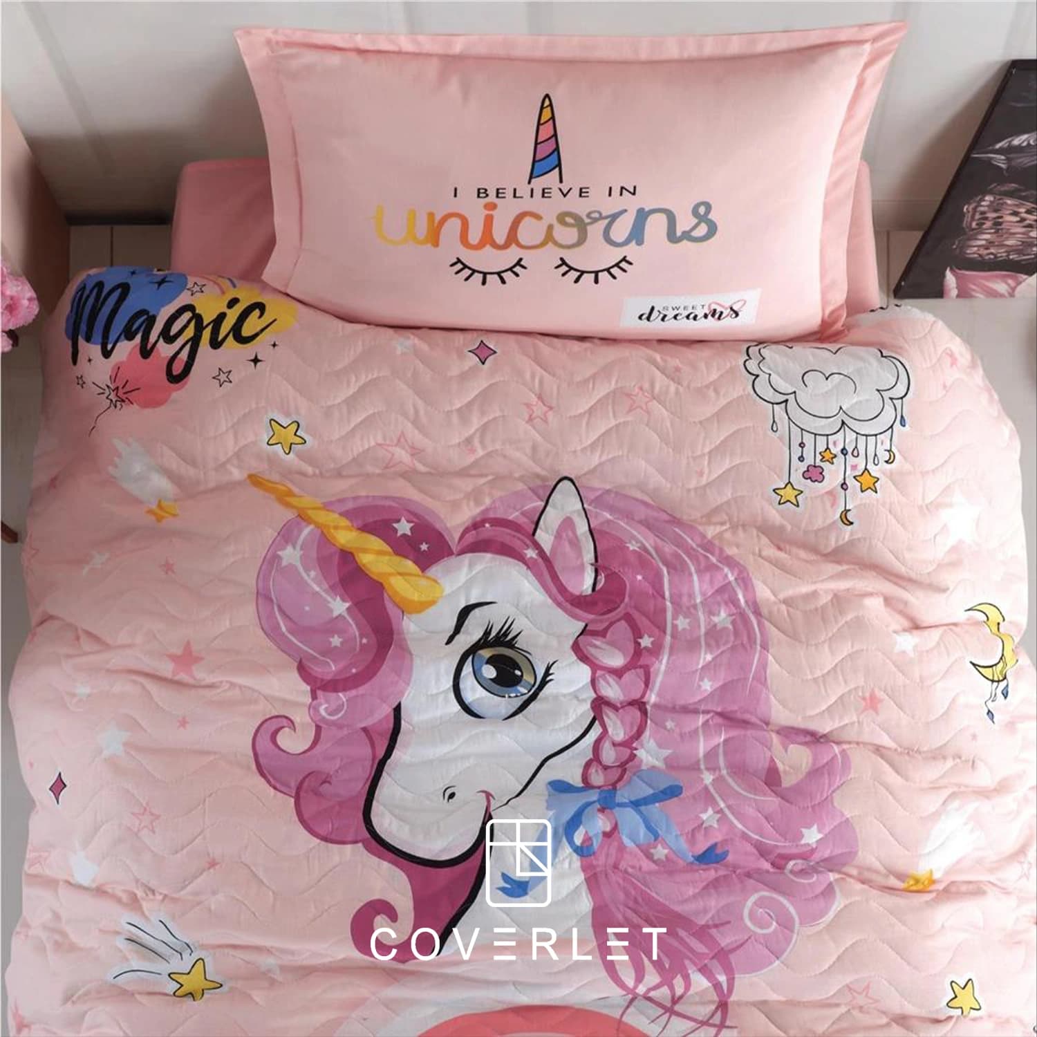 روتختی چهارفصل دخترانه صورتی طرح یونیکورن مدل Pink Dreams — تصویر ۳