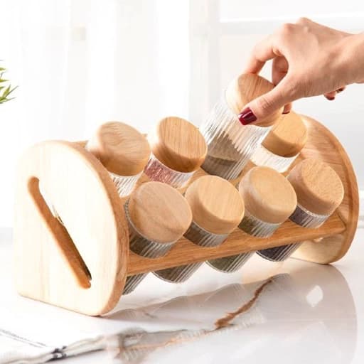 استند ادويه چوبی 8 عددی آوین شیشه راه راه