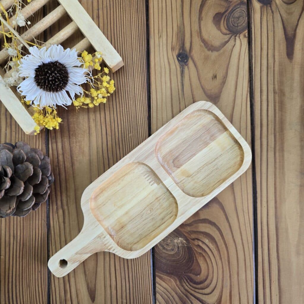 اردوخوری چوبی مربع 2 خانه دسته دار کوچک