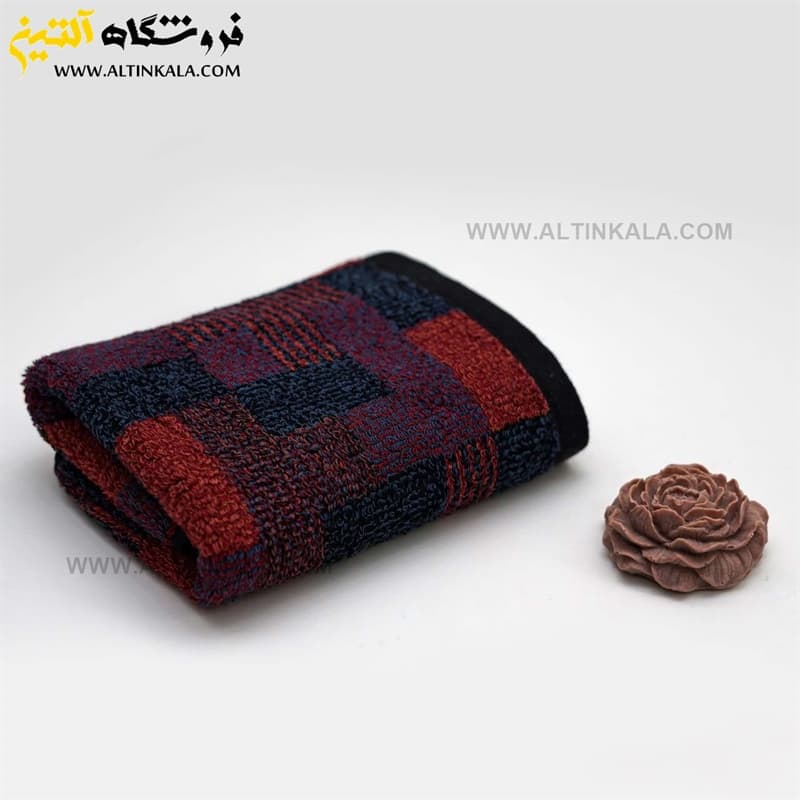 حوله حمامی برق لامع طرح کوبیسم مستطیل زرشکی سایز 100×165