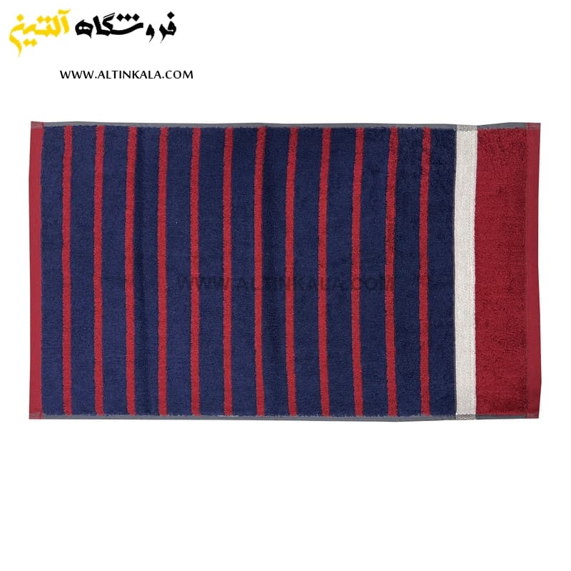 حوله دستی برق لامع مدل فرانسه راه راه زرشکی 40×80 — تصویر ۲