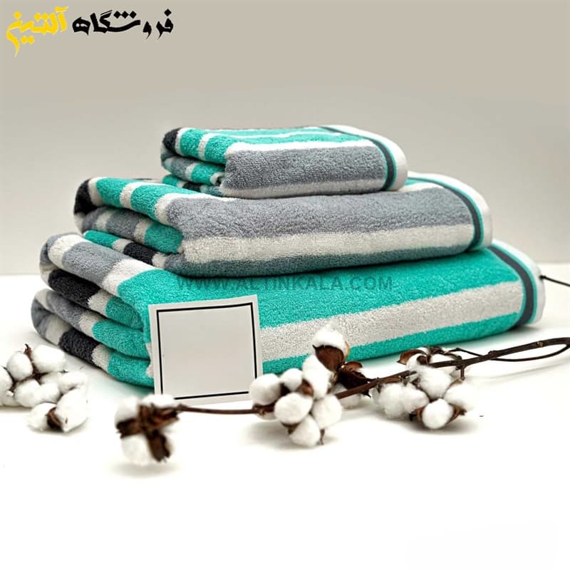 حوله دستی برق لامع مدل لادن فیروزه ای 40×80