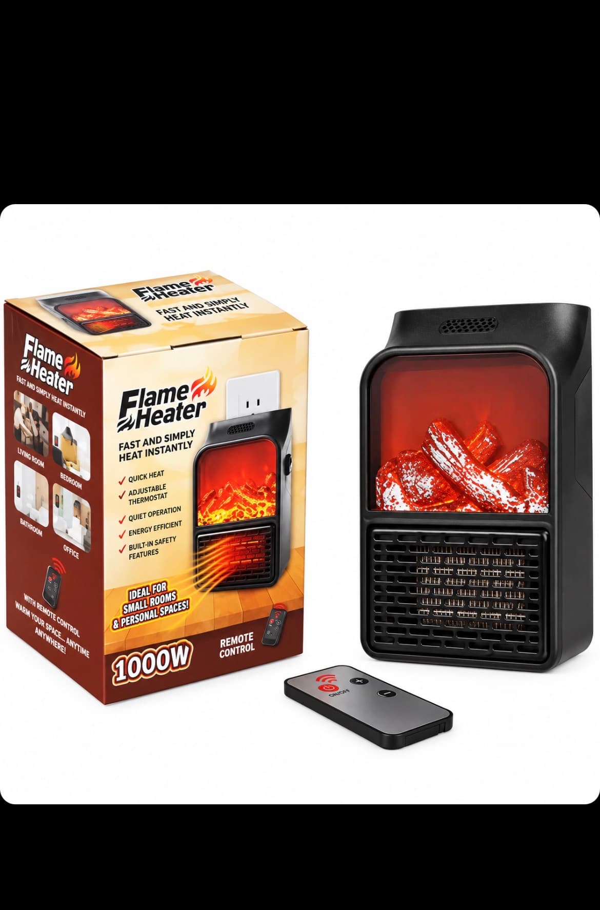 هیتر برقی پریزی Flame Heater 1000 وات طرح شومینه با ریموت کنترل — تصویر ۱۲