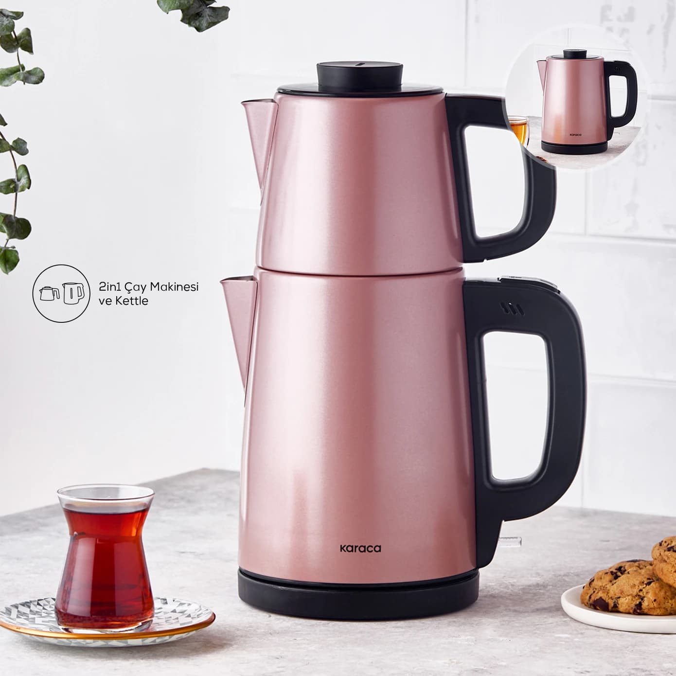 چاي ساز اتوماتیک برقی 1650 وات 0.9 + 1.8 لیتر رزگلد تی بریک کاراجا 153.03.06.9497 — تصویر ۳