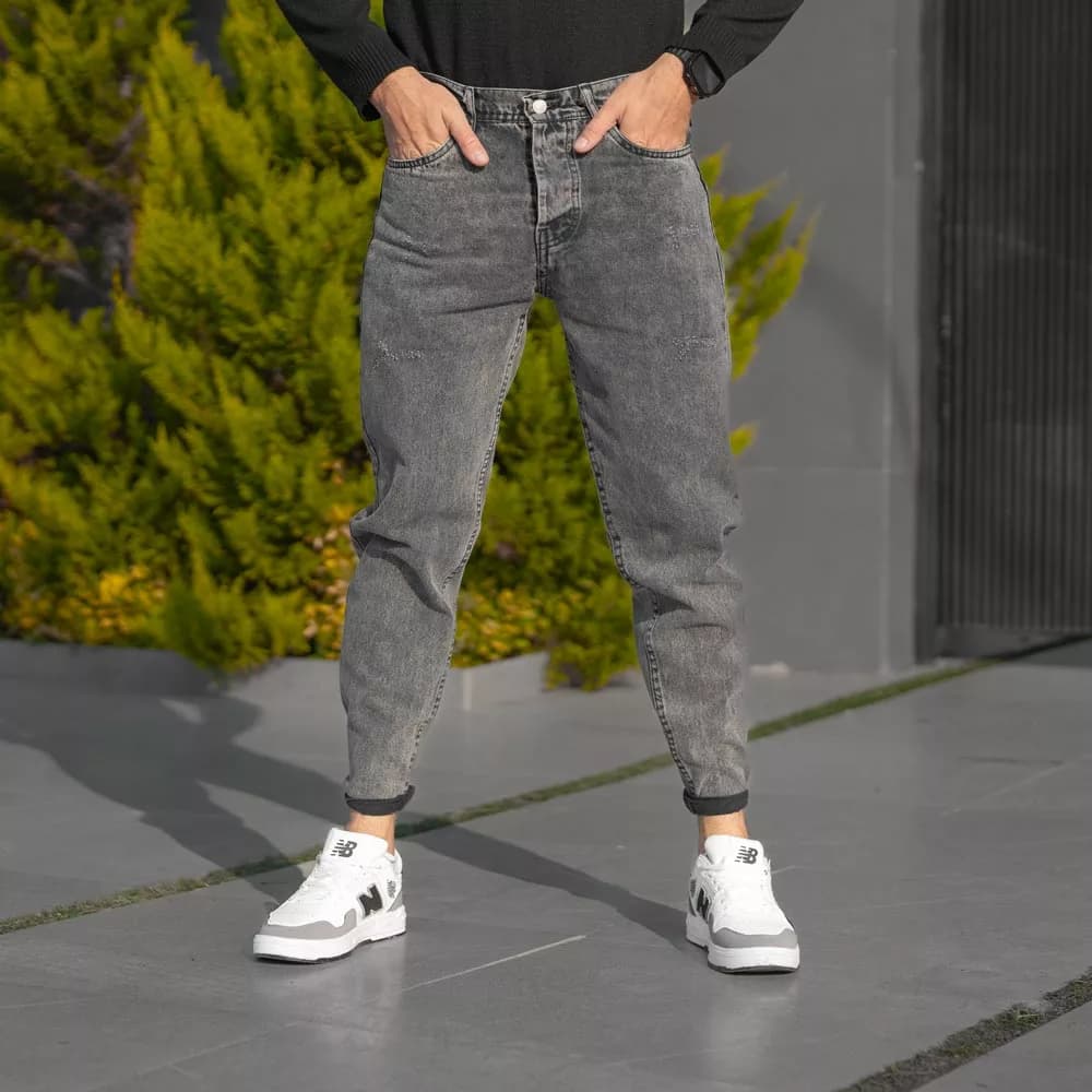 شلوار جین مردانه مام خاکستری کد 28304 — تصویر ۳