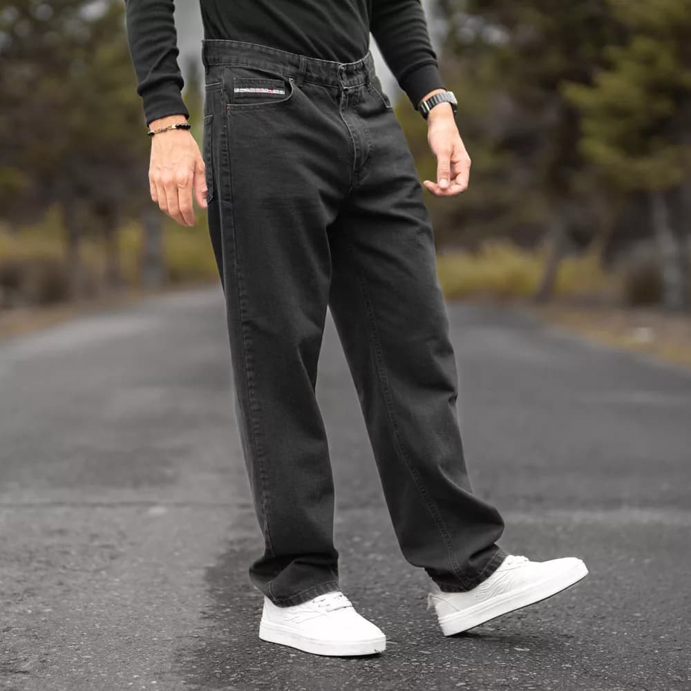 شلوار جین مردانه نیم بگ ذغالی کد 29747 — تصویر ۲