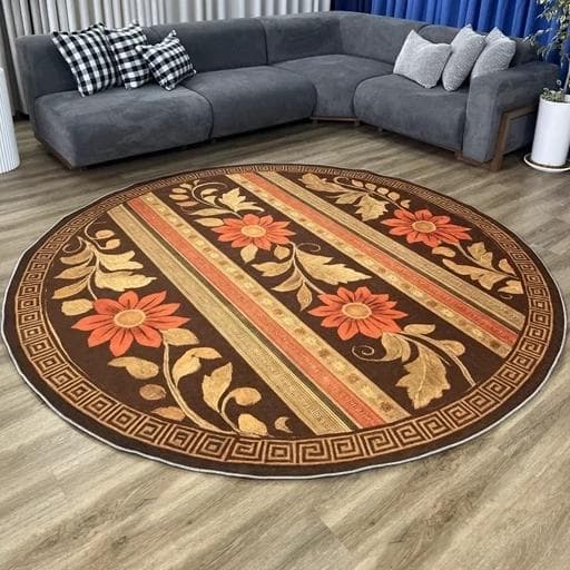 فرشینه گرد مخمل تُرک پاگرد راه پله طرح گل ورساچه کد F 135(پس کرایه) — تصویر ۲