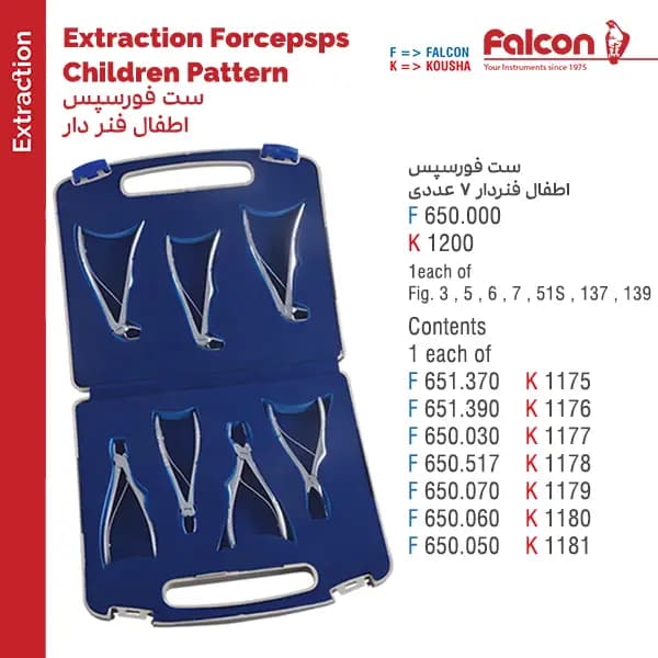 ست فورسپس اطفال فنردار 7 عددی فالکن Falcon — تصویر ۲