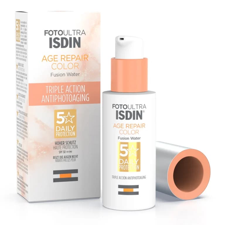 ضد آفتاب ضد چین و چروک ایج ریپیر رنگی ایزدین isdin fotoultra age repair color fusion water texture spf50 50ml
