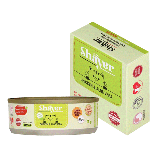 کنسرو نچرال بچه گربه شایر با طعم فیله ی مرغ و آلوئه ورا