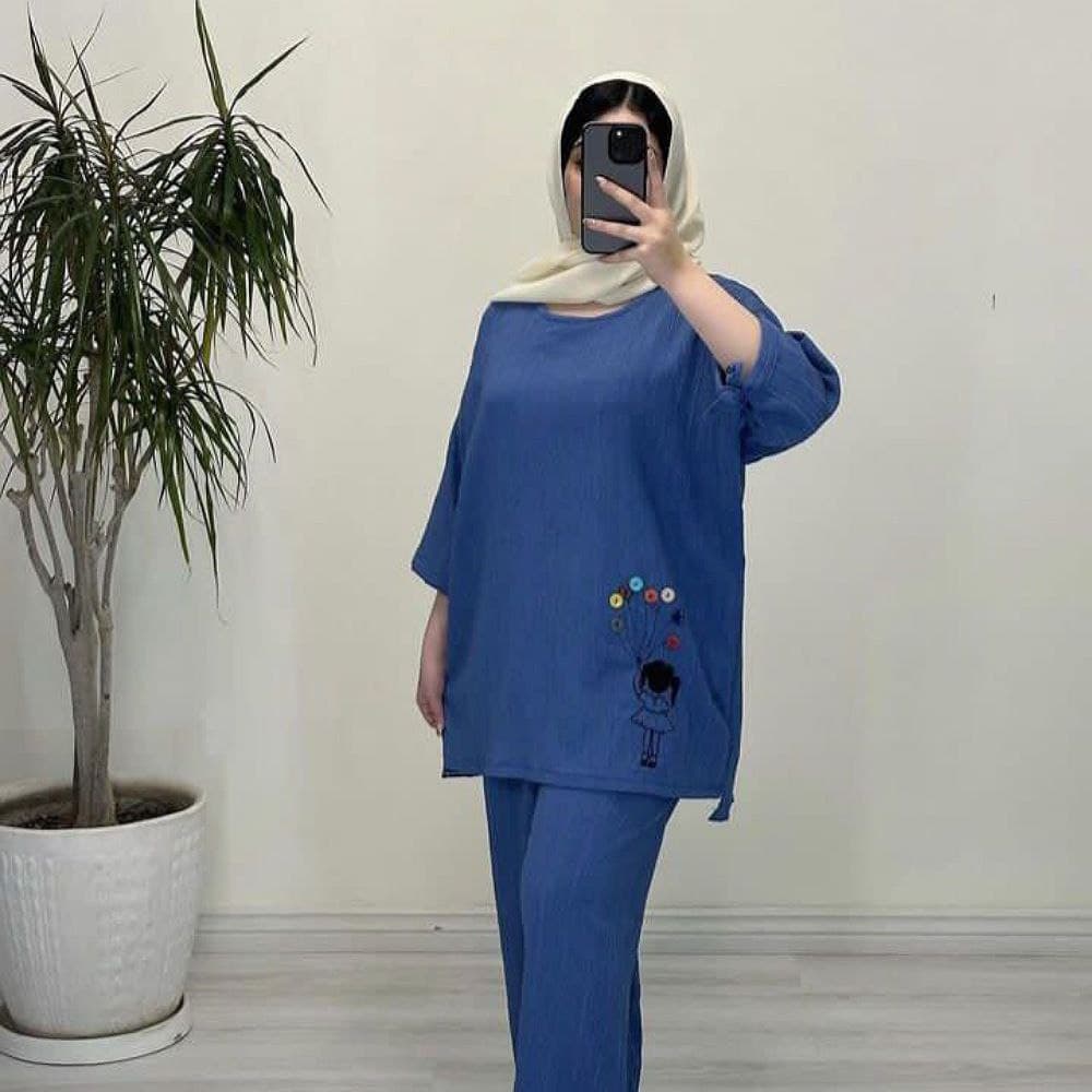 ست راحتی تونیک شلوارکراش قواره بزرگ/کد2290