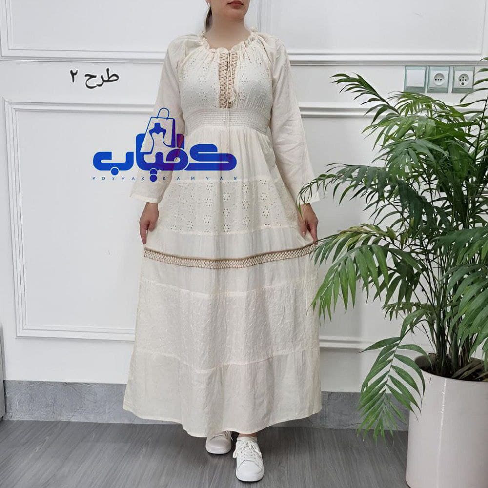 پیراهن ساحلی کرم خامه دوزی اورجینال وارداتی(اصلی)_کد2238 — تصویر ۵