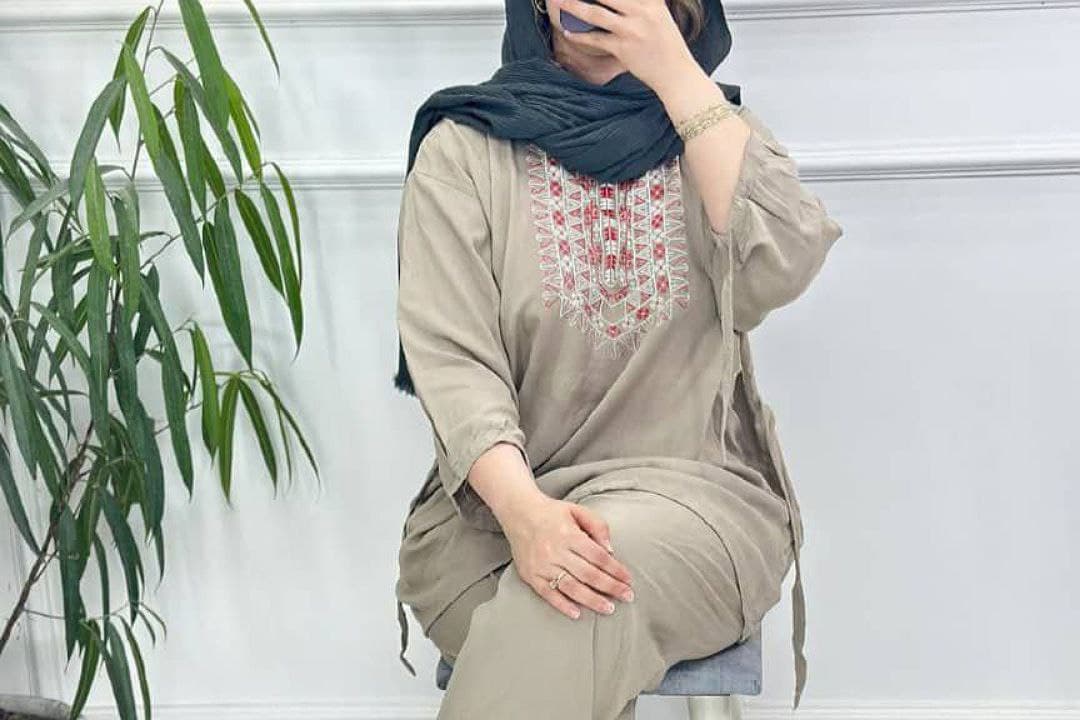 ست تونیک شلوار راحتی نخی قواره دار/کد2185