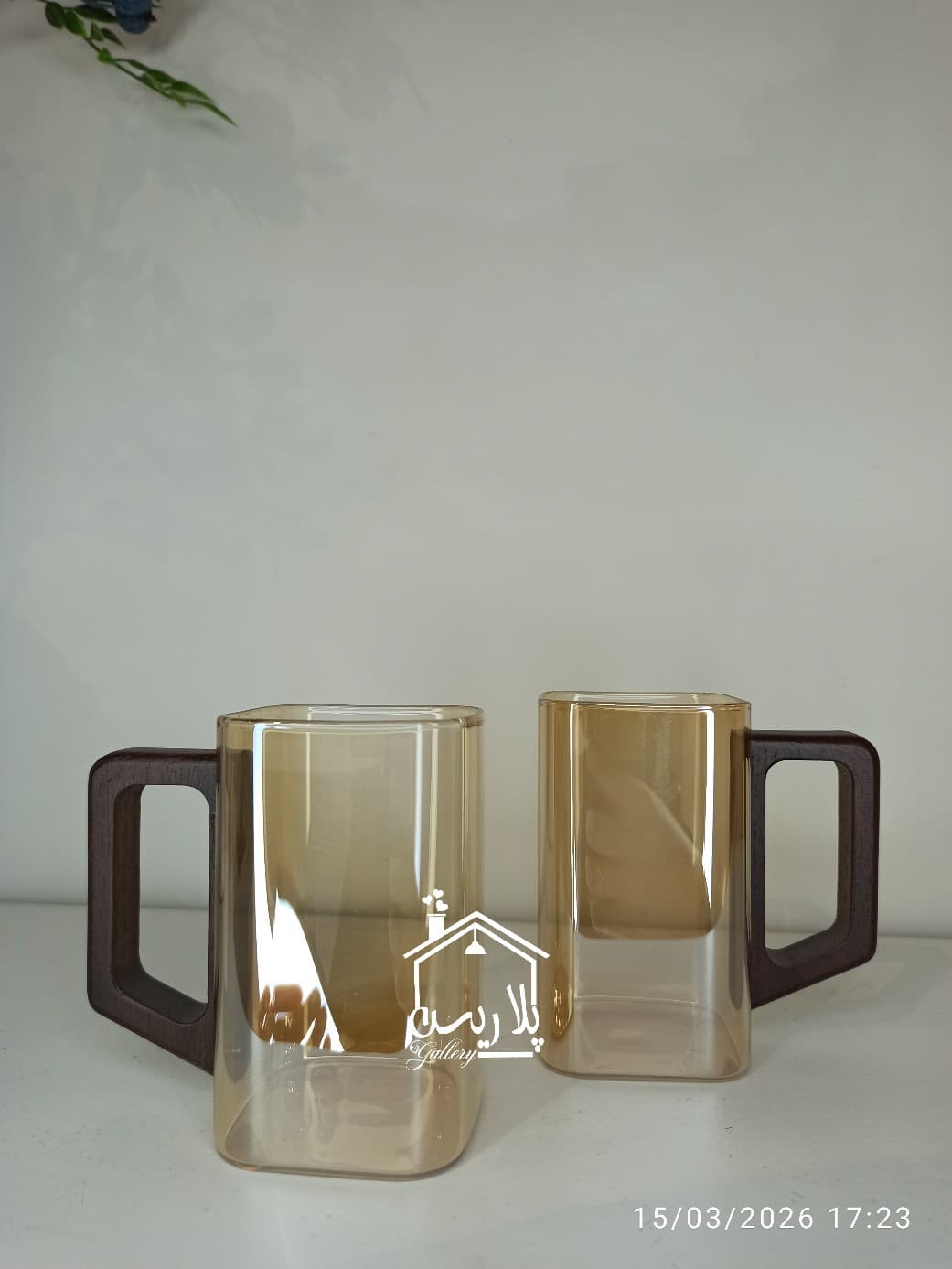 ست لیوان پیرکس مربعی دسته بامبو عسلی 41221