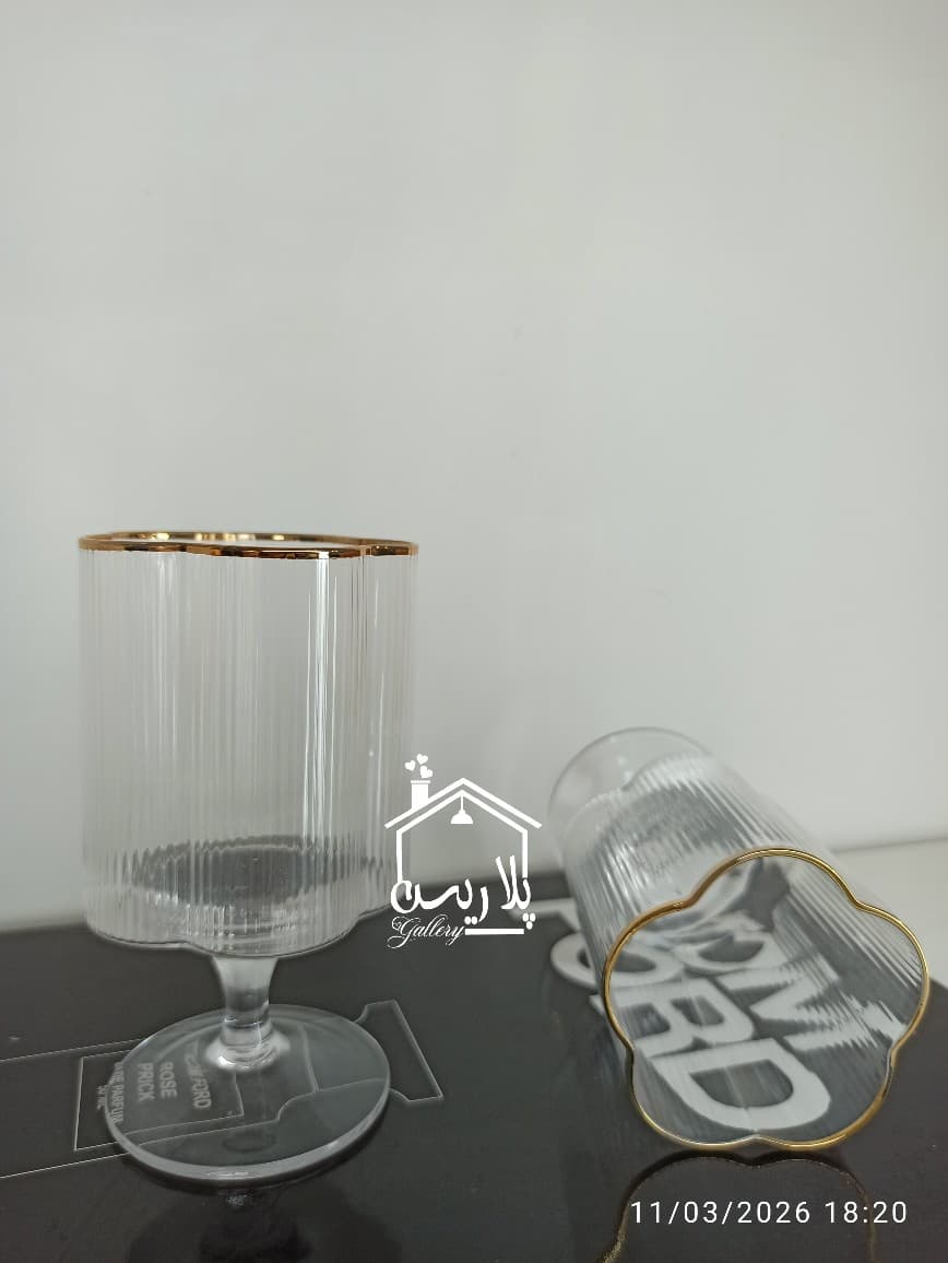 ست نیم لیوان طرح فلاور شیار لب طلا 41217