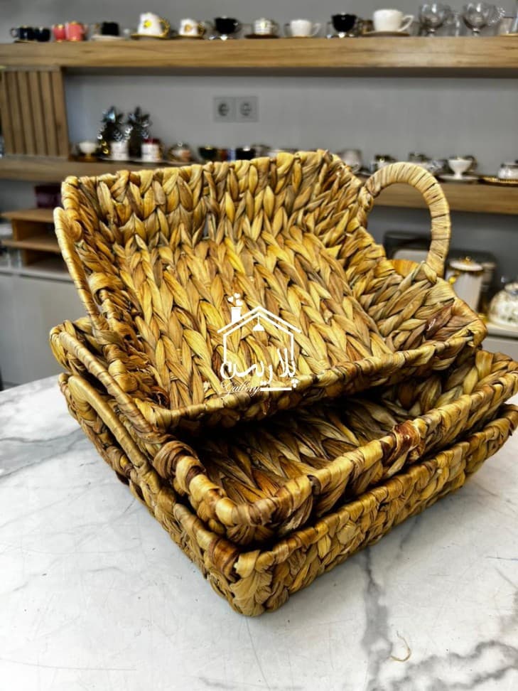 سبد حصیری مربعی دسته دار 90058 — تصویر ۲