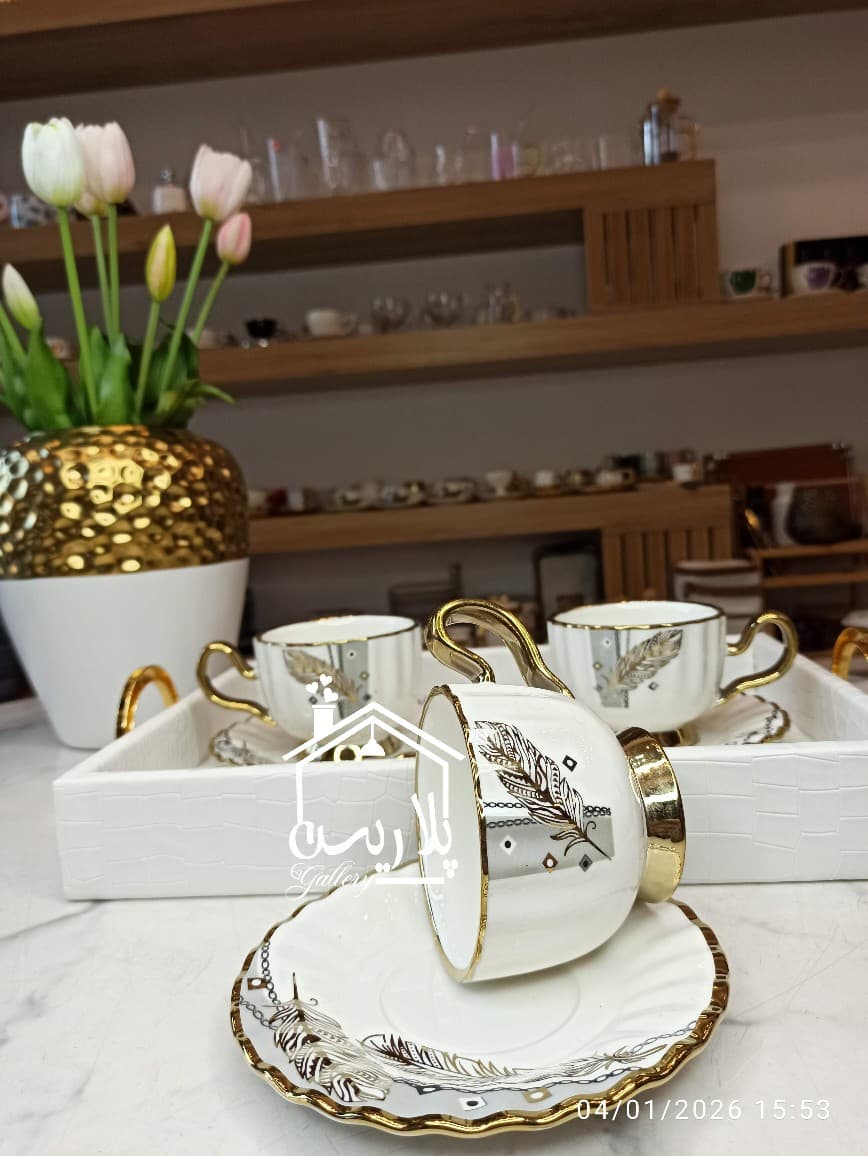 ست فنجان نعلبکی چایخوری بن چاینا(پر طلایی) 41182 — تصویر ۵
