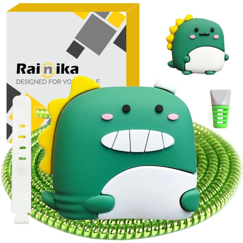 محافظ کابل شارژر دیواری رینیکا مدل Chubby Dinosaur B/A مناسب برای شارژر اپل 20 وات b/a مجموعه 5 عددی